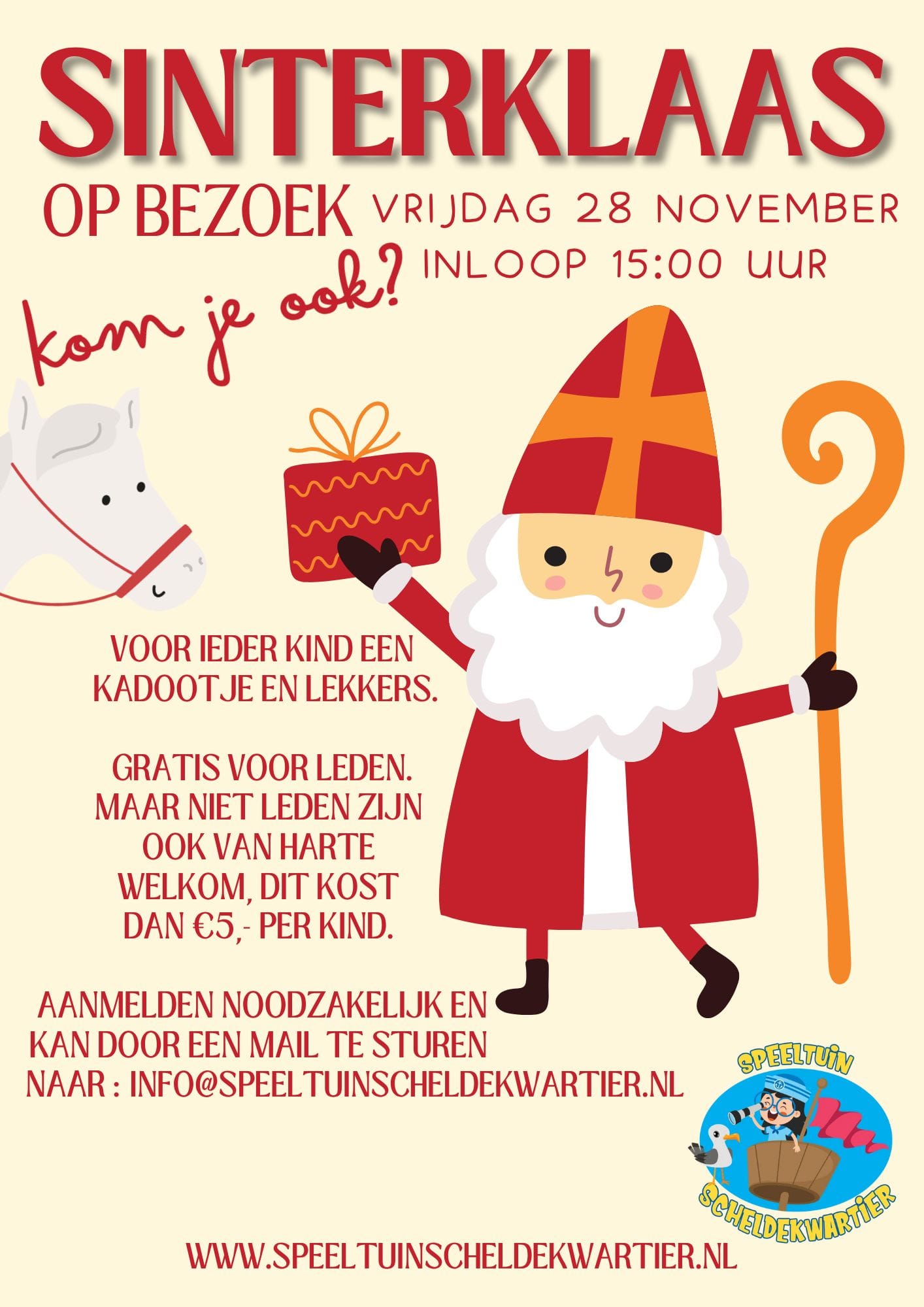 Sinterklaas komt op vrijdag 28-11-2025 in de speeltuin
